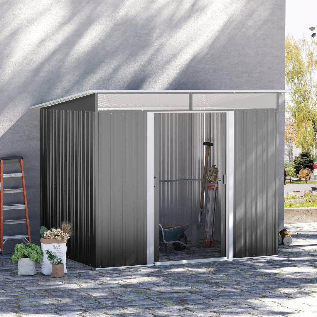 Outsunny Garden Metal Storage Shed House Hut Gardening Tool Storage w/ Tilted Roof and Ventilation 9 x 6ft, Grey | Aosom UK