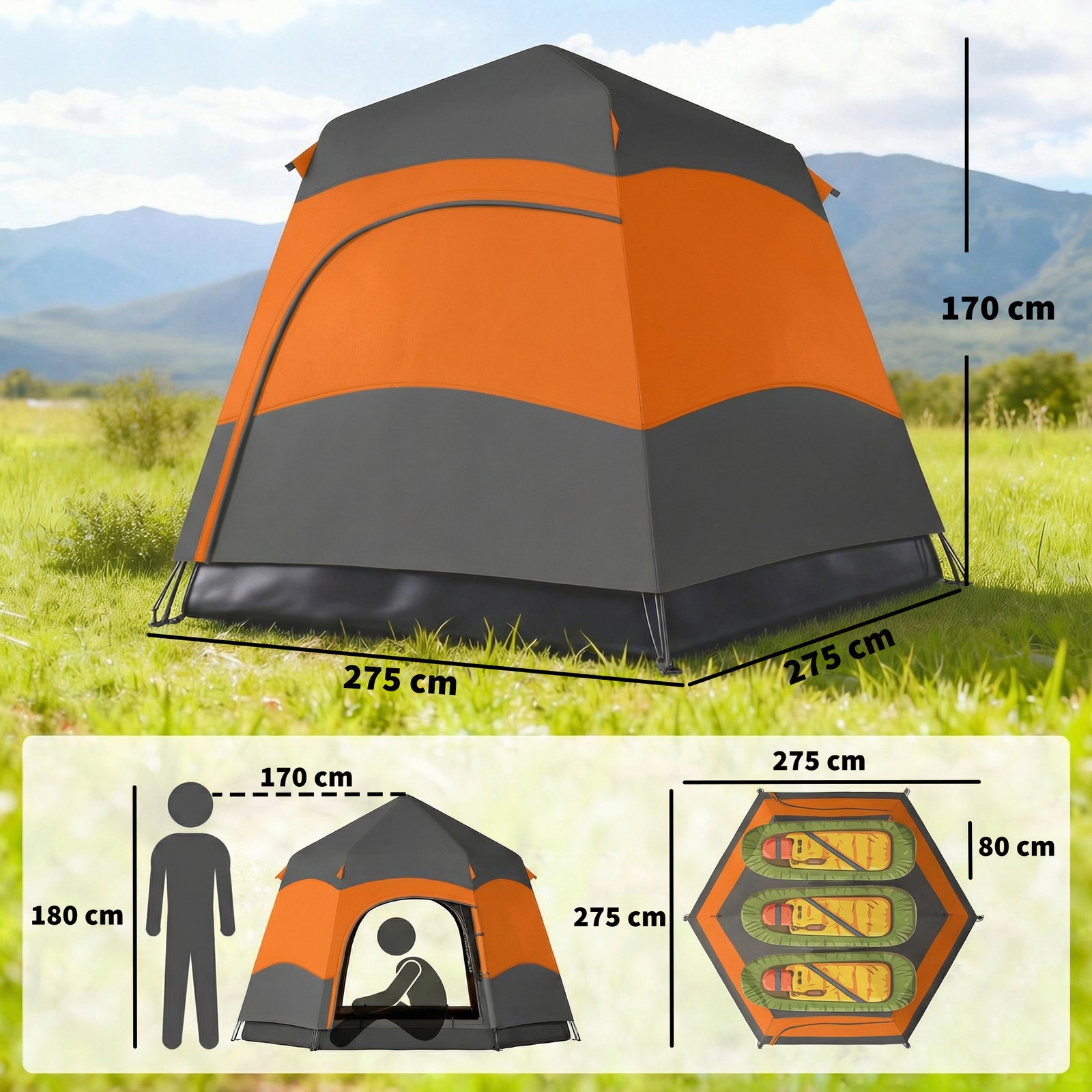 Double Layer Instant Pop Up Tent with Rainfly, Portable Camping Shelte
