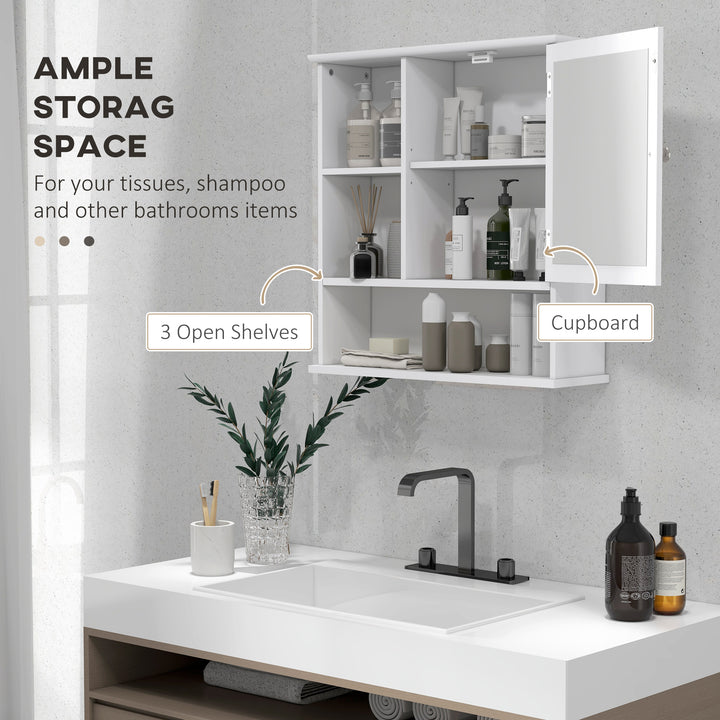 Bathroom Cabinet, Wall Mount Storage Organizer with Mirror, Adjustable Shelf for Bathroom, Kitchen, Bedroom, White