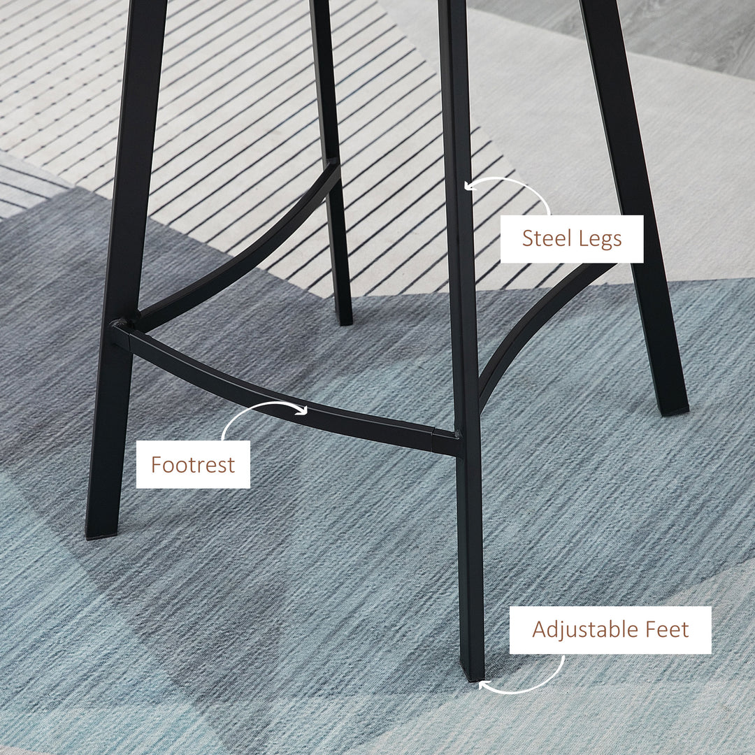 Bar Stools Set of 2, PU Leather Kitchen Stools, Upholstered Breakfast Bar Chairs with Backrest, Steel Legs for Home, Dining Room, Brown