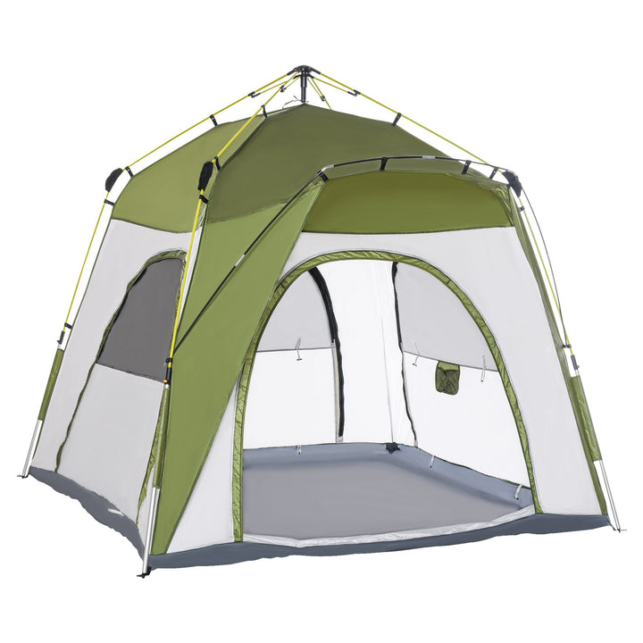 Outsunny 4 Person Automatic Camping Tent, Outdoor Pop Up Tent, Portable Backpacking Dome Shelter, Green | Aosom UK