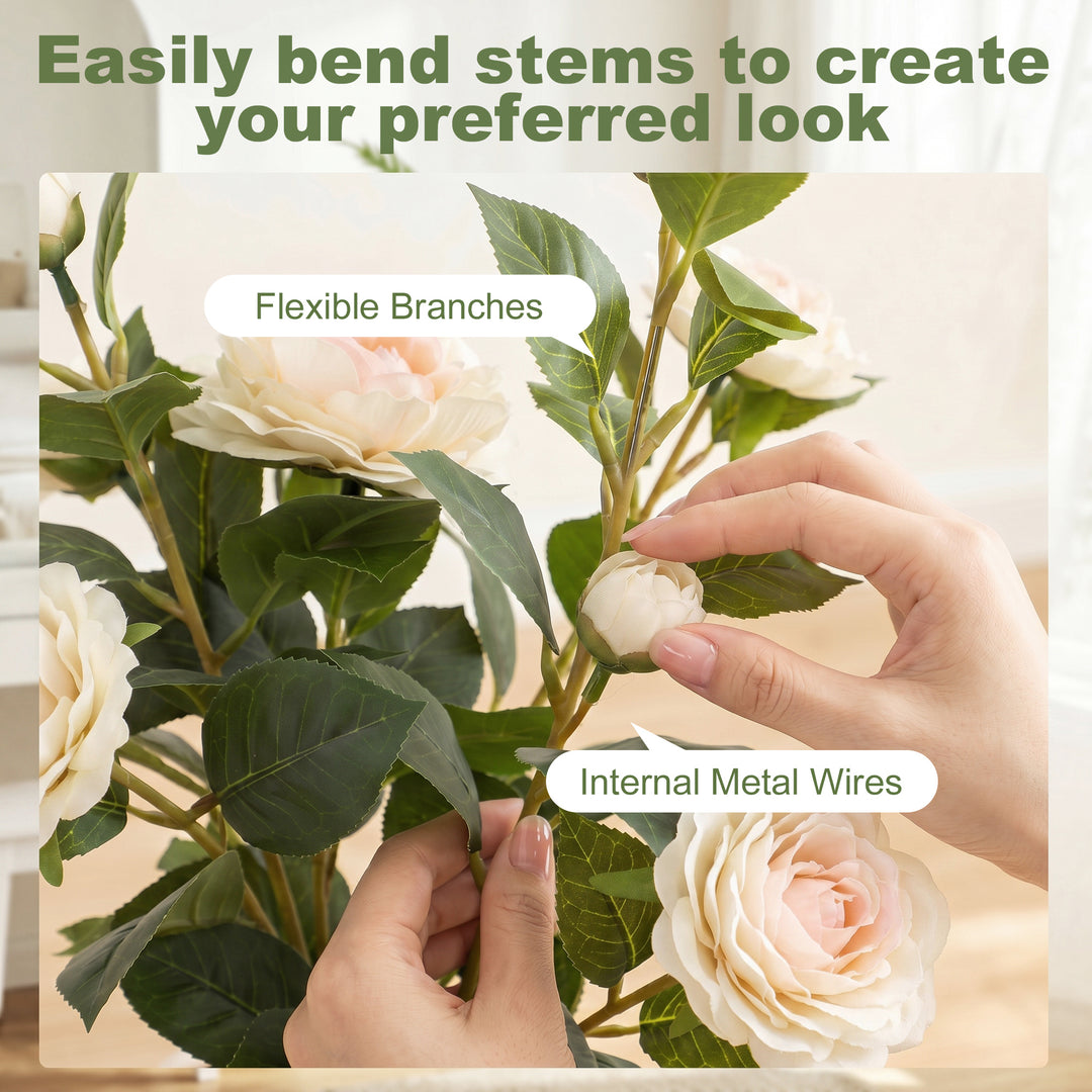 65cm Artificial Camellia Flower Plant in Pot with 116 Lush Leaves &amp; Mo