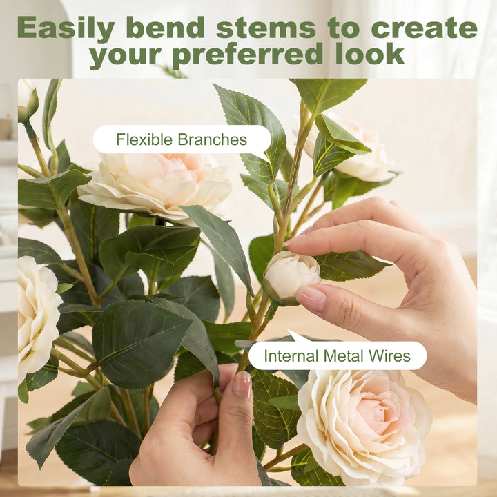 65cm Artificial Camellia Flower Plant in Pot with 116 Lush Leaves &amp; Mo