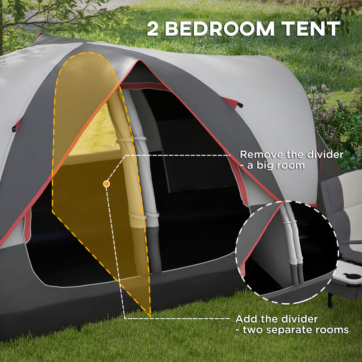 Camping Tent for 6-8 Man with 2000mm Waterproof Rainfly and Carry Bag for Fishing Hiking Festival, Grey