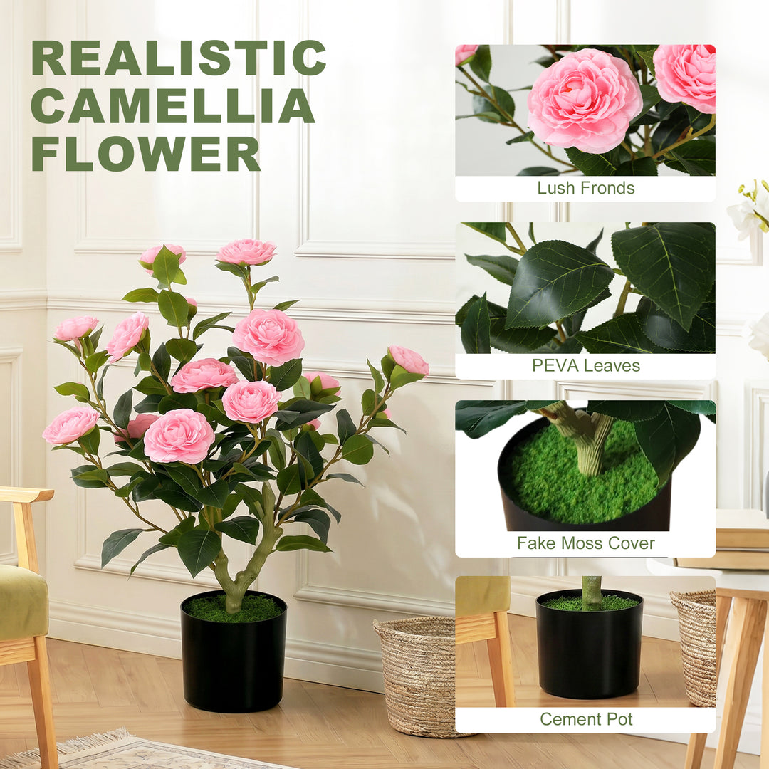 65cm Artificial Camellia Flower Plant in Pot with 116 Lush Leaves &amp; Mo