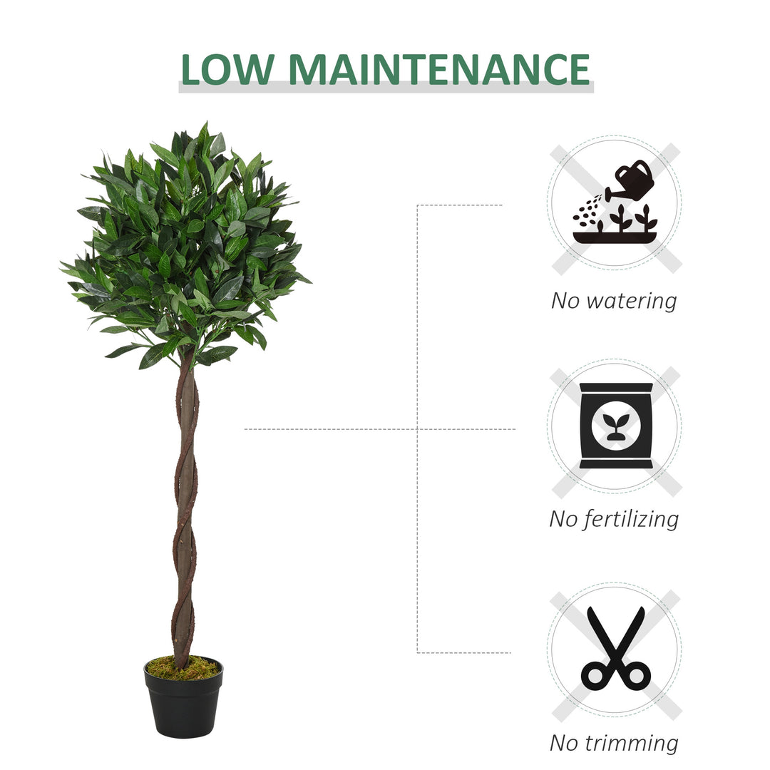 Artificial Bay Laurel Topiary Trees w/ Pot Fake, Set Of 2 120cm/4FT Indoor Greenery Plant Home Office Garden Decor Green