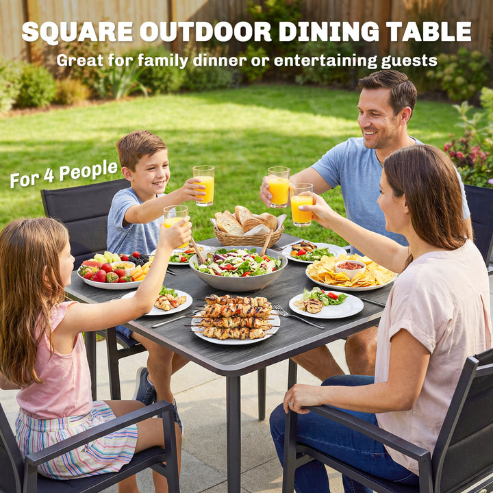Garden Dining Table for 4, 85 cm Square Outdoor Table with Umbrella Ho