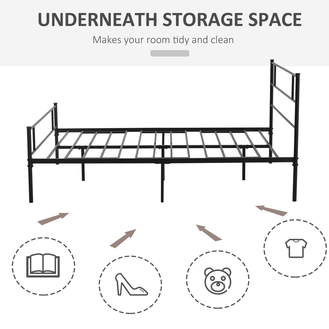 King Metal Bed Frame Solid Bedstead Base with Headboard and Footboard, Metal Slat Support and Underbed Storage Space, Bedroom Furniture, Black