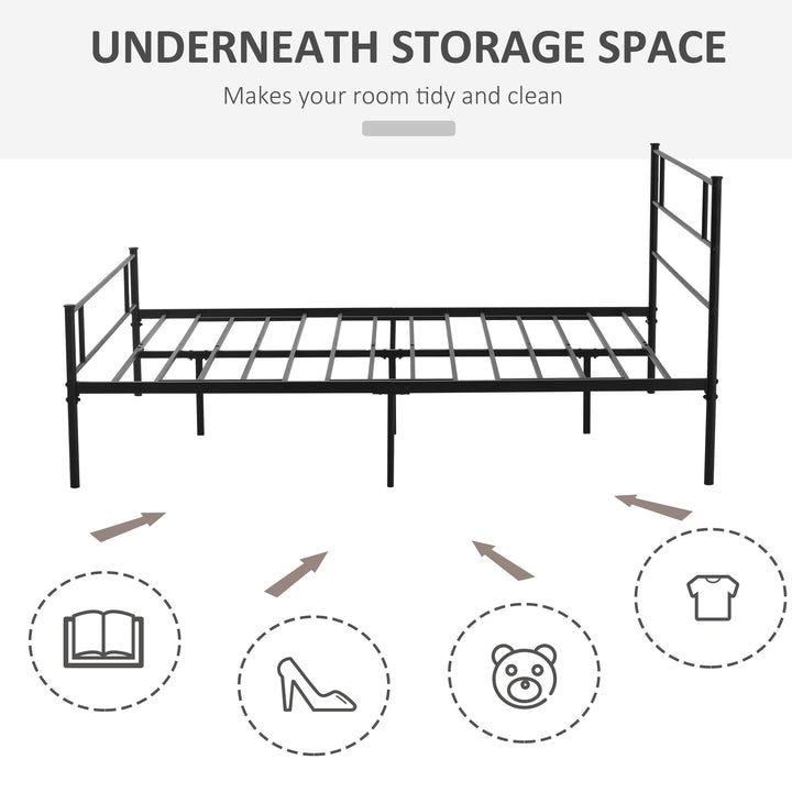 King Metal Bed Frame Solid Bedstead Base with Headboard and Footboard, Metal Slat Support and Underbed Storage Space, Bedroom Furniture, Black