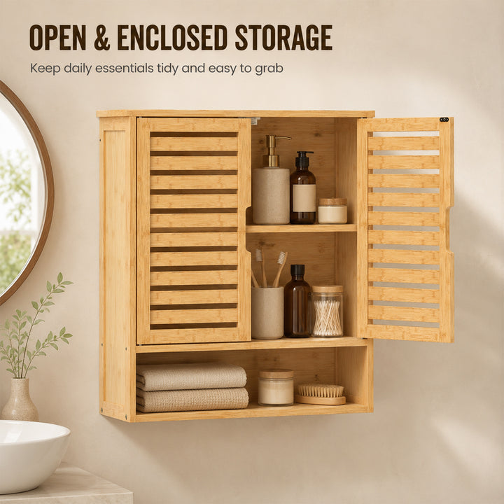 Bathroom Wall Cabinet, Wall Mounted Bathroom Cabinet with 2 Louvered D