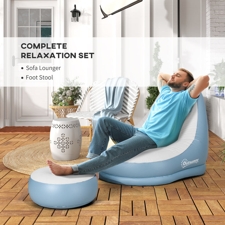 Inflatable Tub Chair and Footstool - Blue/White