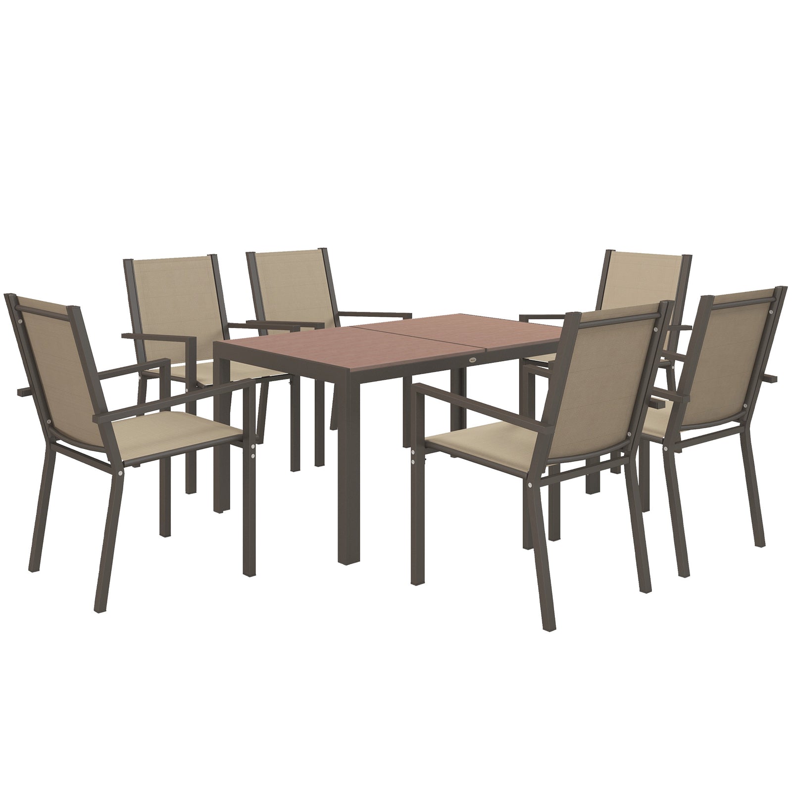 Seven-Piece Garden Dining Set, with Plastic Wood-Top Table - Brown