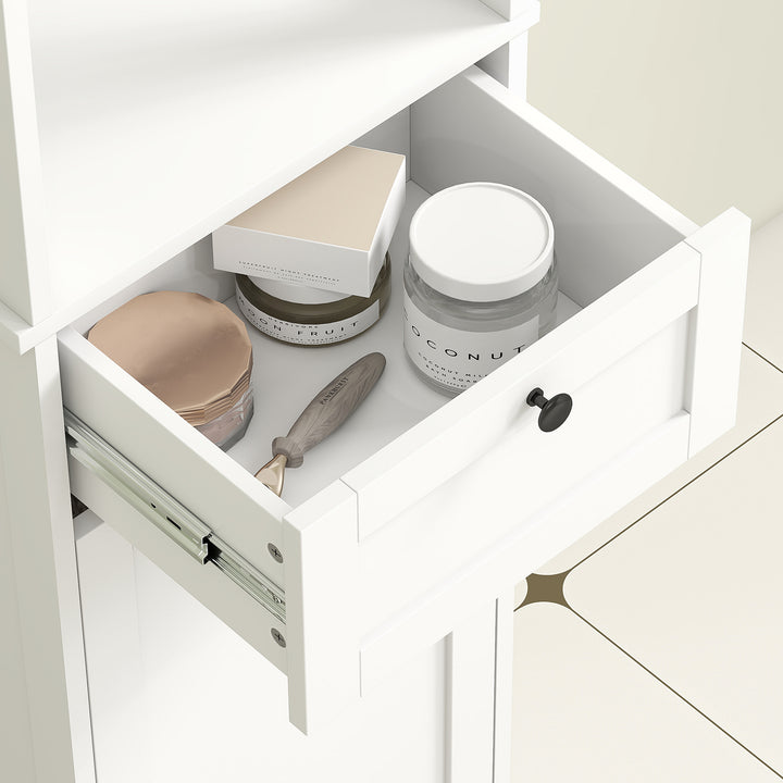 Tall Bathroom Cabinet, with Laundry Basket - White