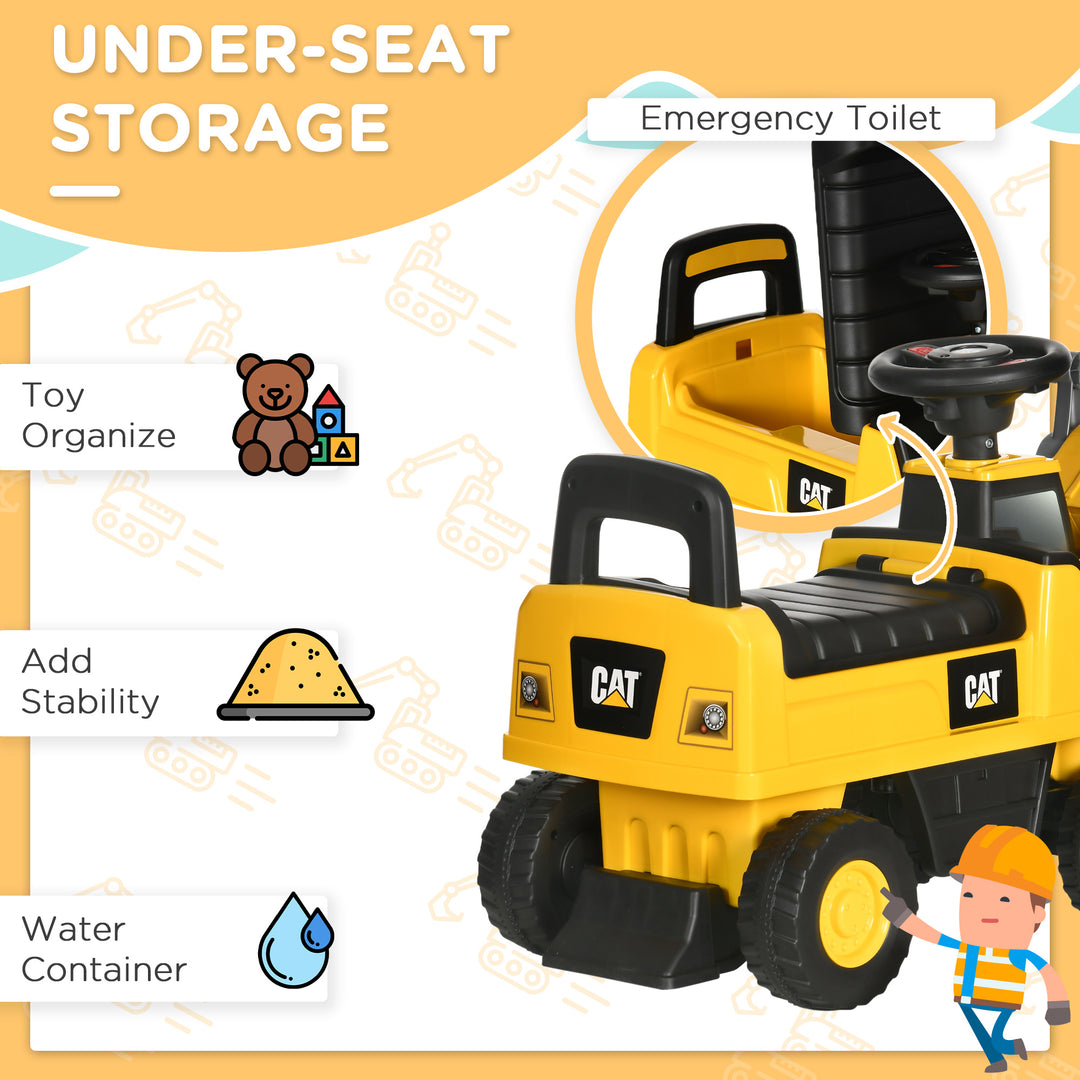 HOMCOM CAT Licensed Construction Digger Ride-On for Kids, Manual Bucket & Under Seat Storage, Yellow | Aosom UK