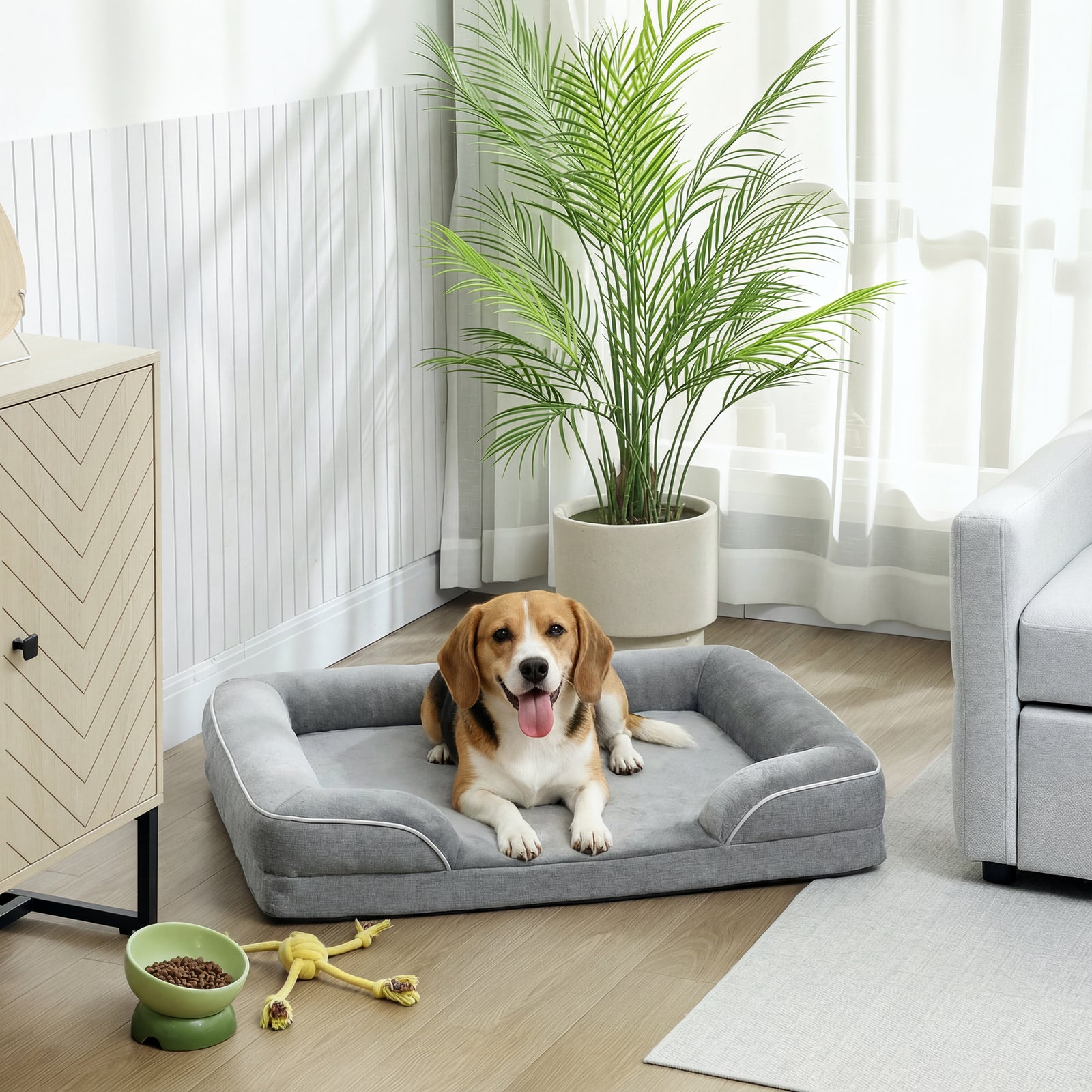 Dog Sofa Bed, Washable Pet Bed with Removable Cover and Non-Slip Botto