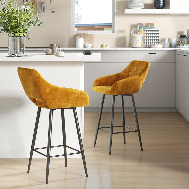 HOMCOM Set of Two Velvet-Feel Bar Stools - Brown | Aosom UK