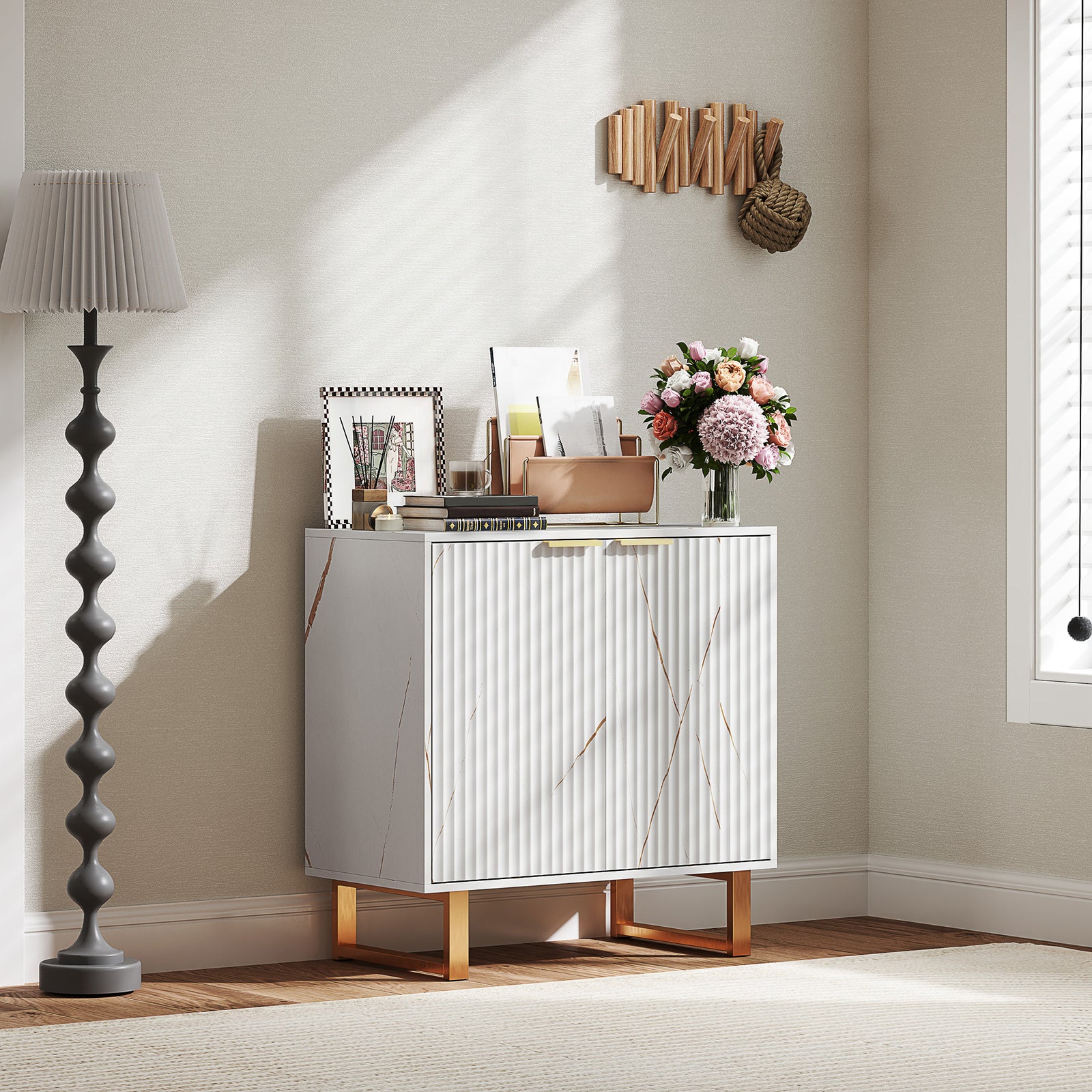 Elegant Storage Sideboard - White/Gold-Tone