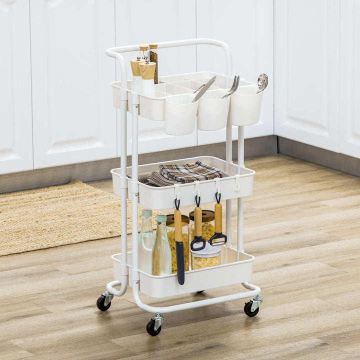 MCL Three-Tier Home Trolley, with Handle and Wheels - White