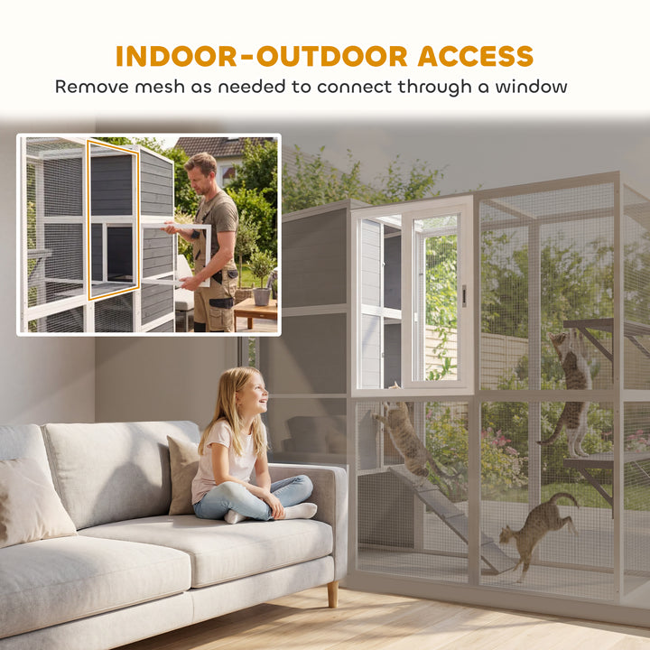 4-Tier Wooden Catio Cat Outdoor Enclosure with Sun Roof, Resting Rooms, 3 Platforms, Window Outdoor Indoor