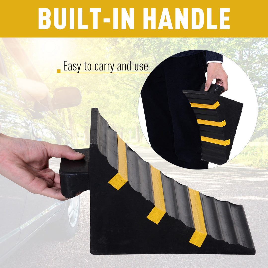 2 PCs Rubber Wheel Chocks Heavy Duty Blocks for Vehicles, Cars, Caravan, Trailer with Handle 25L x 16W x 19H cm