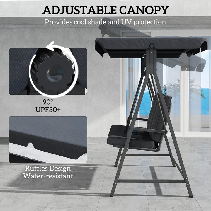 Three-Seater Garden Swing Bench, with Adjustable Canopy - Dark Grey