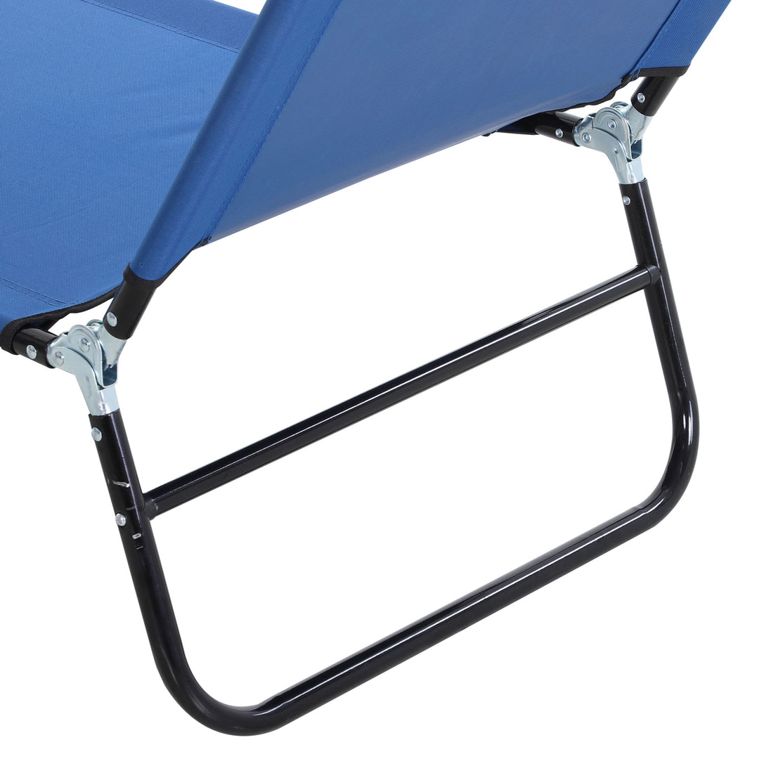 2 Piece Foldable Sun Loungers with 5-Position Adjustable Backrest, Outdoor Portable Recliner Chaise Lounge Chairs with Breathable Mesh Fabric, Blue