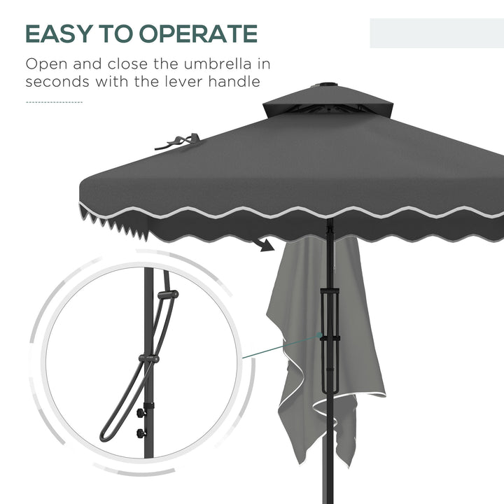2.5m Square Double Top Garden Parasol Cantilever Umbrella with Ruffles, Dark Grey