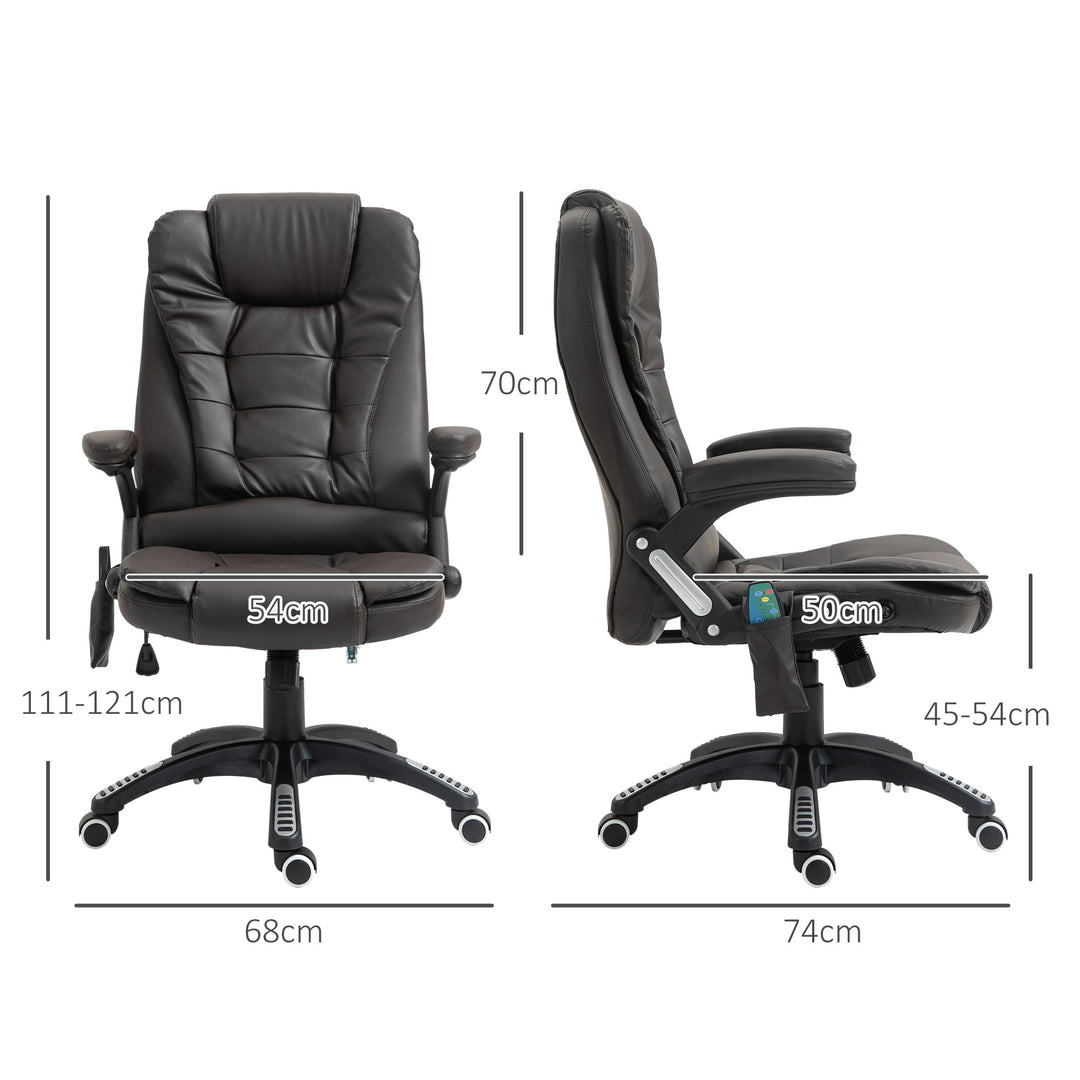 6-Point Massage Office Chair with Seat Heated for Home Office, PU Leather High Back Executive Desk Chair with Adjustable Height and 360° Swivel for Work Study, Brown