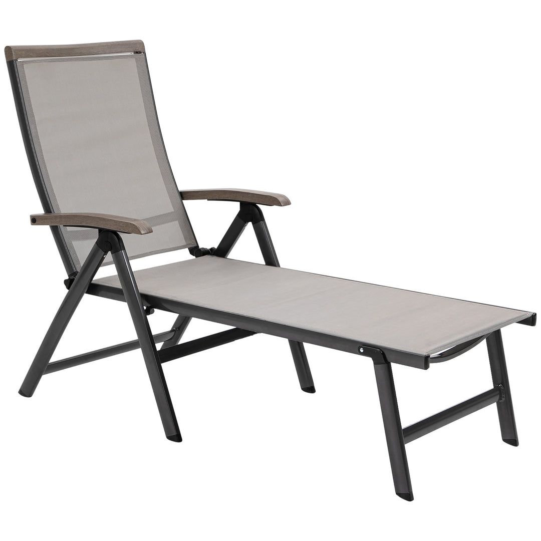 MCL Outdoor Folding Sun Lounger, 5-Position Adjustable Chaise Lounge Chair with Aluminium Frame for Patio, Pool and Garden, Brown