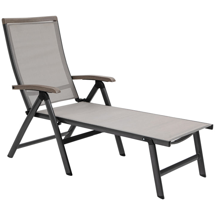 MCL Outdoor Folding Sun Lounger, 5-Position Adjustable Chaise Lounge Chair with Aluminium Frame for Patio, Pool and Garden, Brown