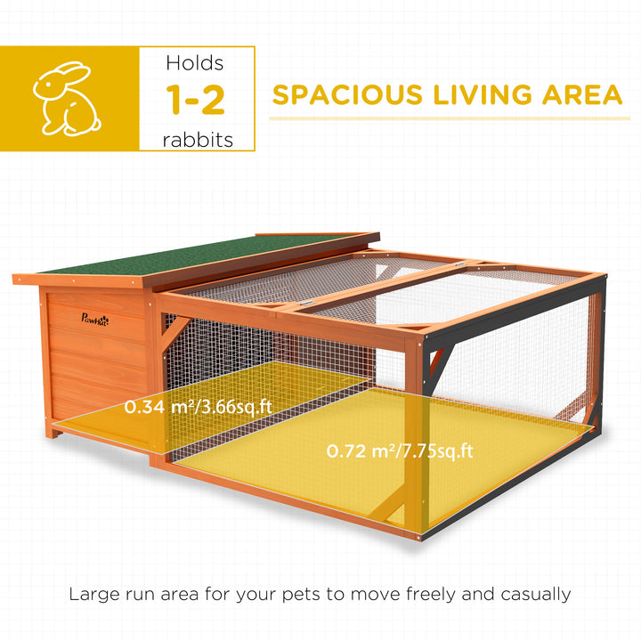 MCL Rabbit Hutch Outdoor Guinea Pig Hutch with Run Small Animal Off-ground Duck House Hideaway Backyard with Openable Roof 125.5 x 100 x 49cm Orange