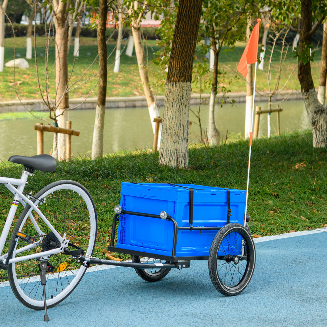 HOMCOM Steel Trailer for Bike, Bicycle Cargo Trailer with 65L Storage Box and Foldable Frame, Max Load 40KG, Blue