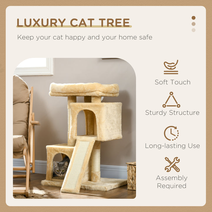 PawHut Deluxe Cat Activity Centre: Sisal Rest & Play with 2 Cosy Houses, Cream White | Aosom UK