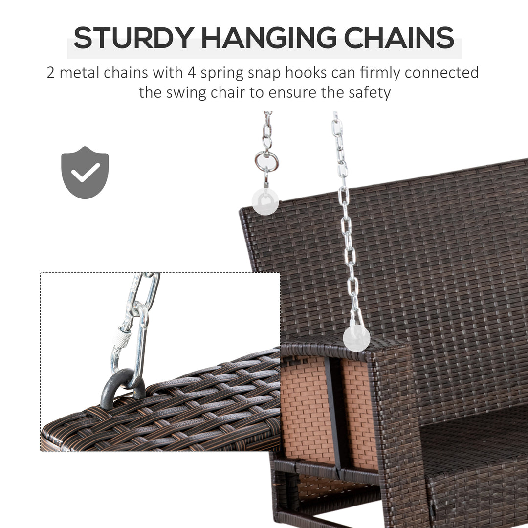 2 Seater Rattan Garden Swing Chair, Porch Swing Bench Loveseat with Cushion, Wicker Outdoor Hanging Swinging Seat with 2 Metal Chains, 250 KG Capacity for Patio, Balcony, Cream White