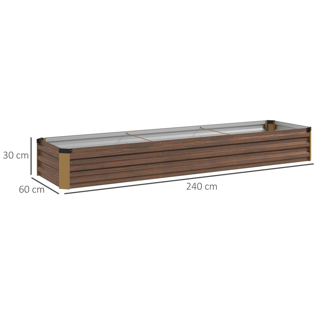 60 x 240cm Galvanised Steel Planter, with Open Bottom, Brown