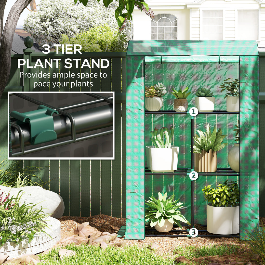 40 x 100cm Three Shelf Steel Frame Greenhouse - Green