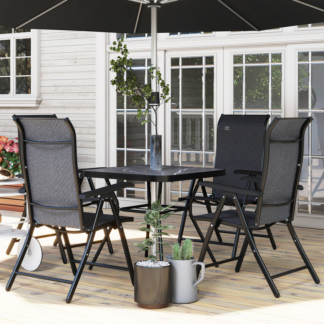 Set of Four Folding Garden Chairs, with Seven-Position Adjustable Backs, Grey