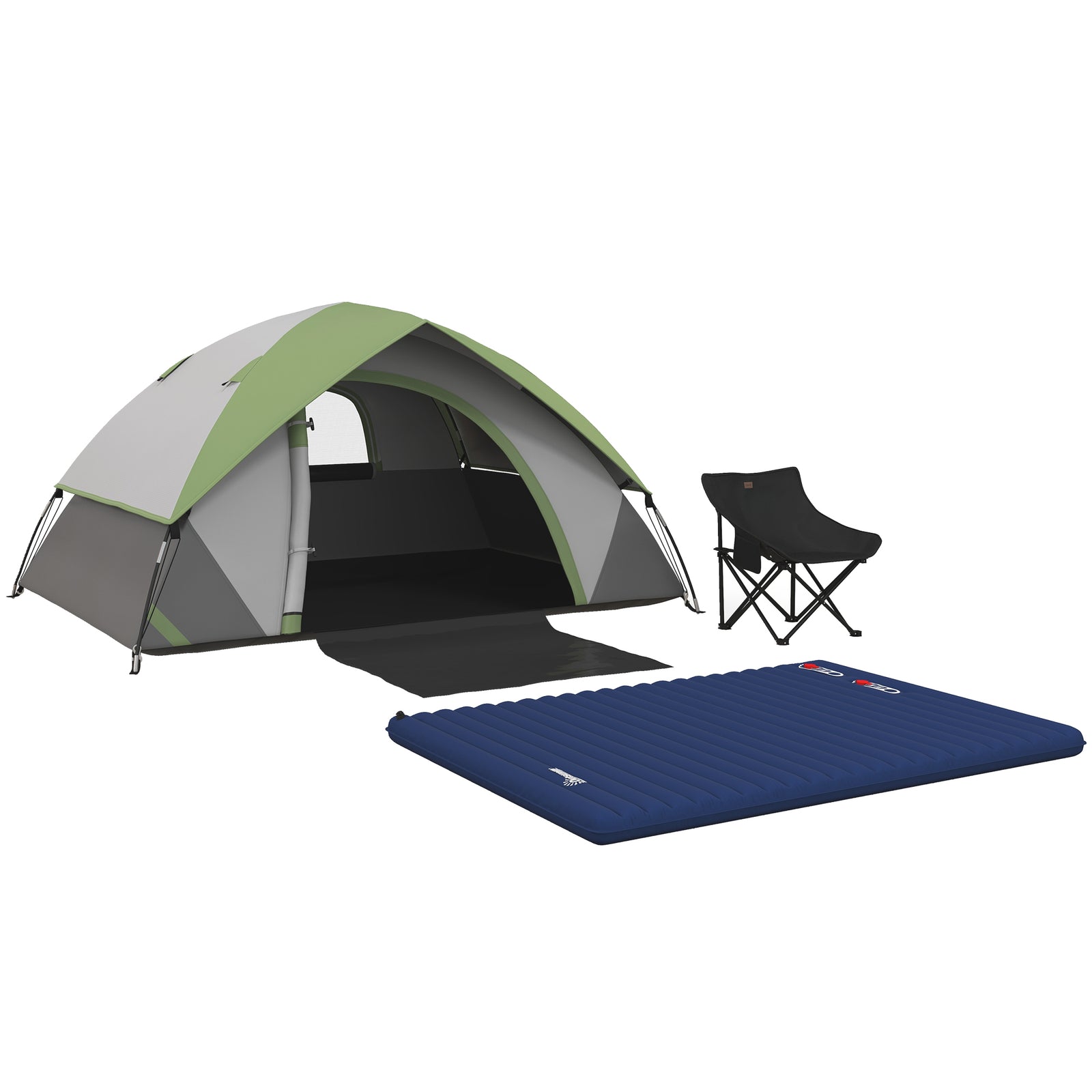 Camping Tent with Inflatable Mattress and Camping Chair, 2-3 Person Dome Tent with Sewn-in Groundsheet, Portable 3000mm Waterproof Tent with Carry Bag and Hook, for Fishing Hiking