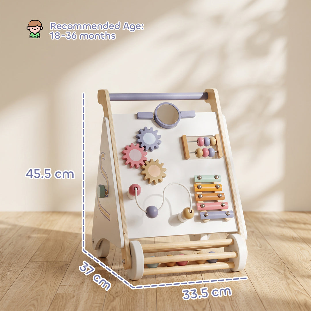 Wooden Baby Walker, Montessori Push Along Toy with 5 Blocks and - view 3