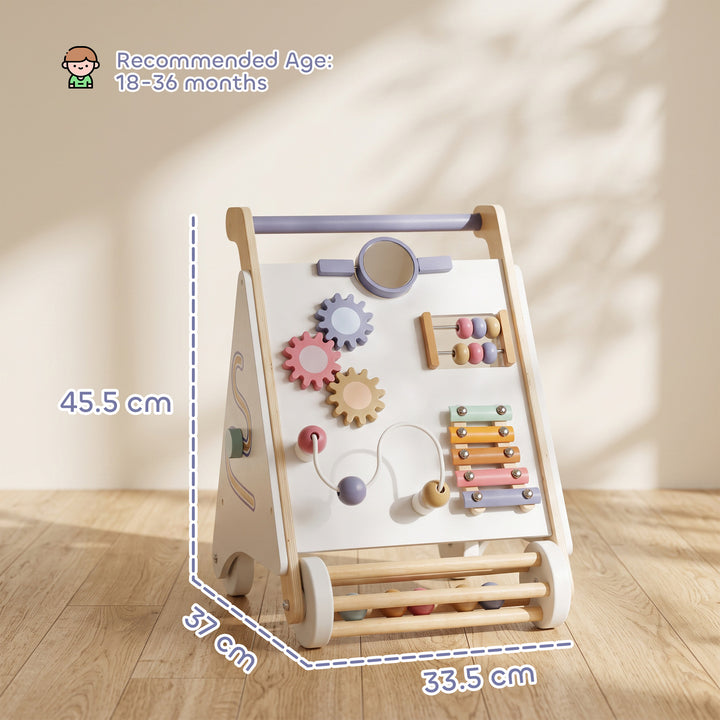 Wooden Baby Walker, Montessori Push Along Toy with 5 Blocks and - view 3