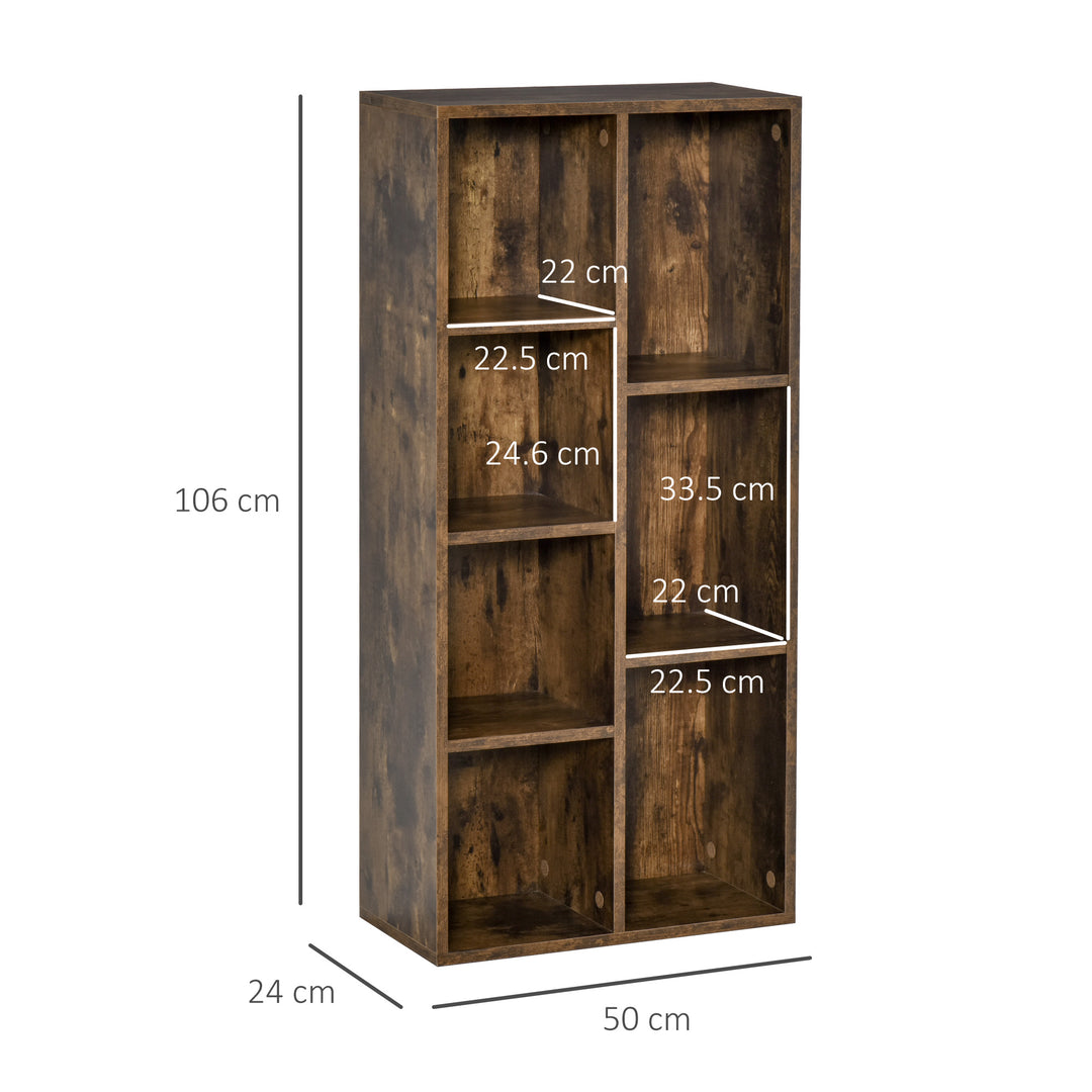 HOMCOM Bookcase Industrial Bookshelf Free Standing Display Cabinet Cube Storage Unit for Home Office Living Room Study Rustic Brown | Aosom UK