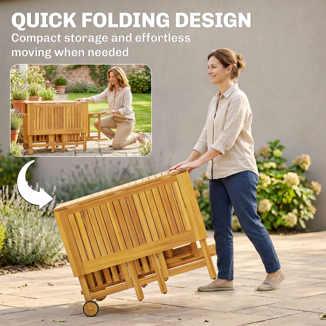 7 Pieces Garden Dining Set, Extending Dining Table and 6 Folding Chair