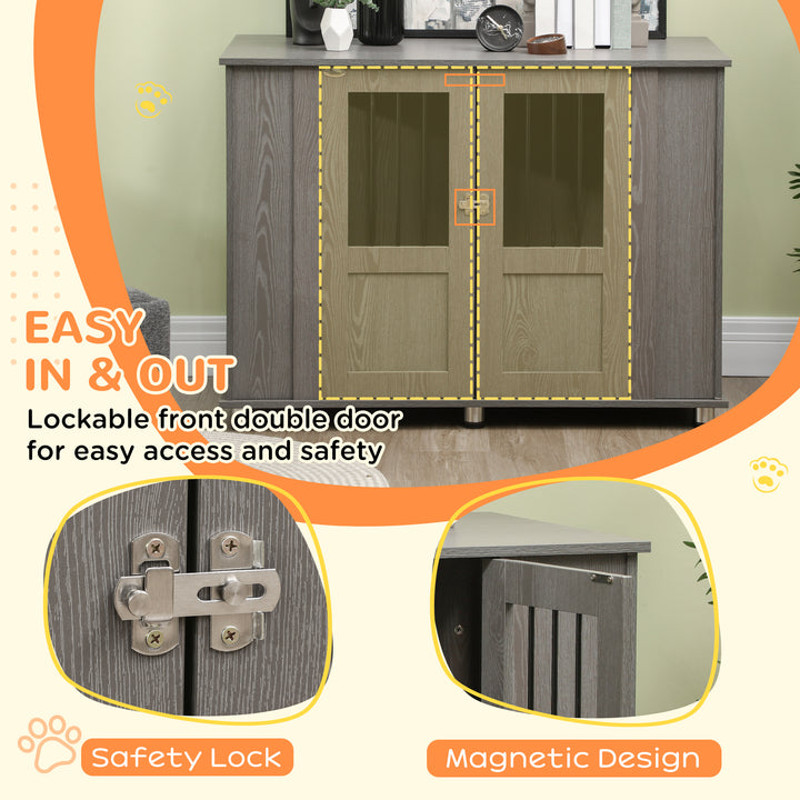 Dog Crate Table for Medium and Large Dogs with Magnetic Door for Indoor Use, 114 x 60 x 82 cm, Grey