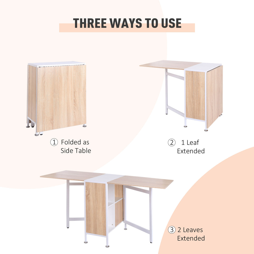 HOMCOM Foldable Dining Table Folding Workstation for Small Space with Storage Shelves Cubes Oak & White