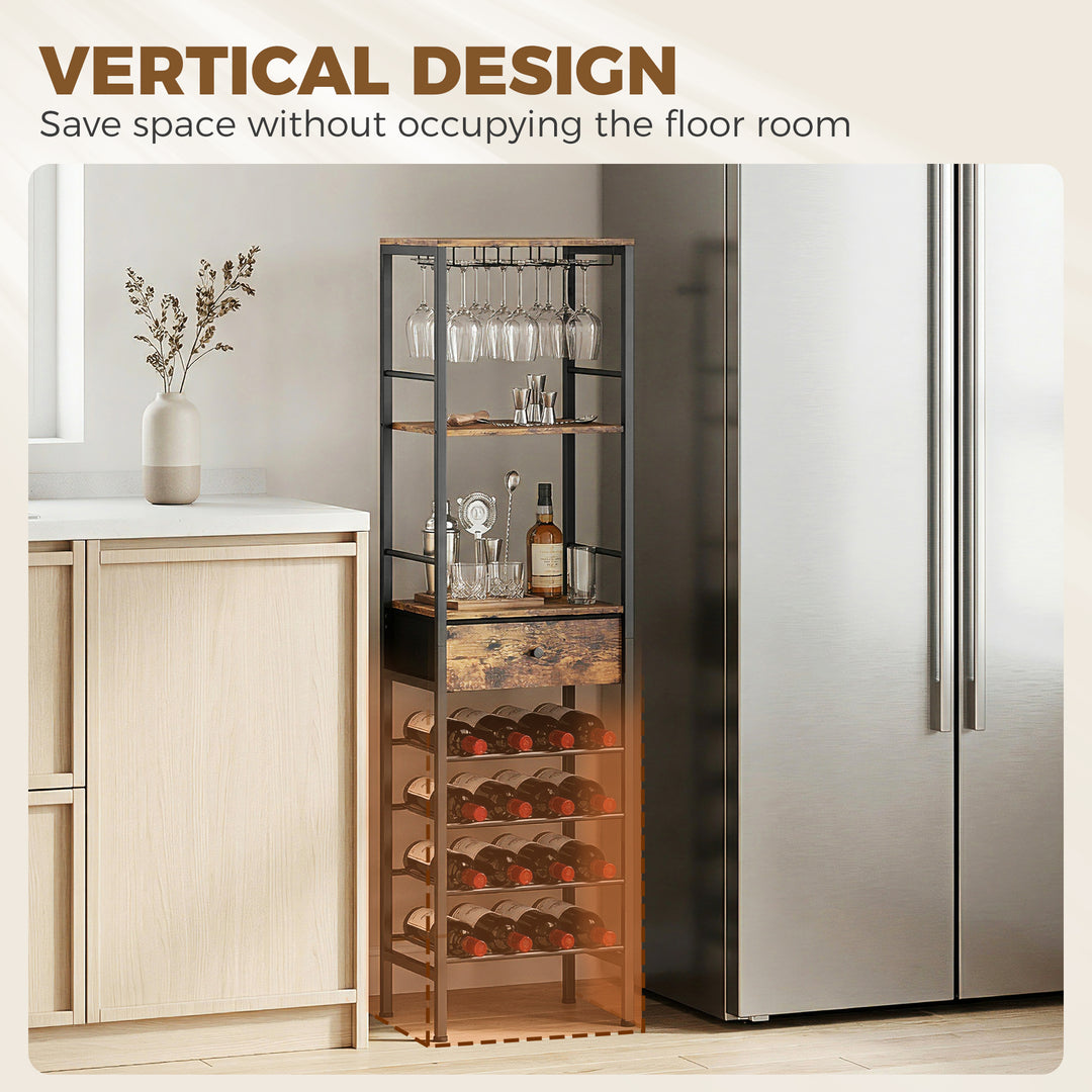 Industrial Wine Bar Cabinet Freestanding Liquor Cabinet 16-Bottle Wine