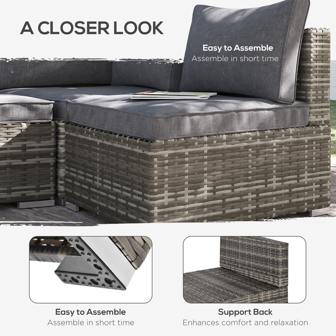 MCL Armless Rattan Garden Chair, Outdoor Rattan Chair with Cushions, PE Wicker Garden Furniture with Steel Frame, Adjustable Footpads for Garden, Terrace, Deep Grey