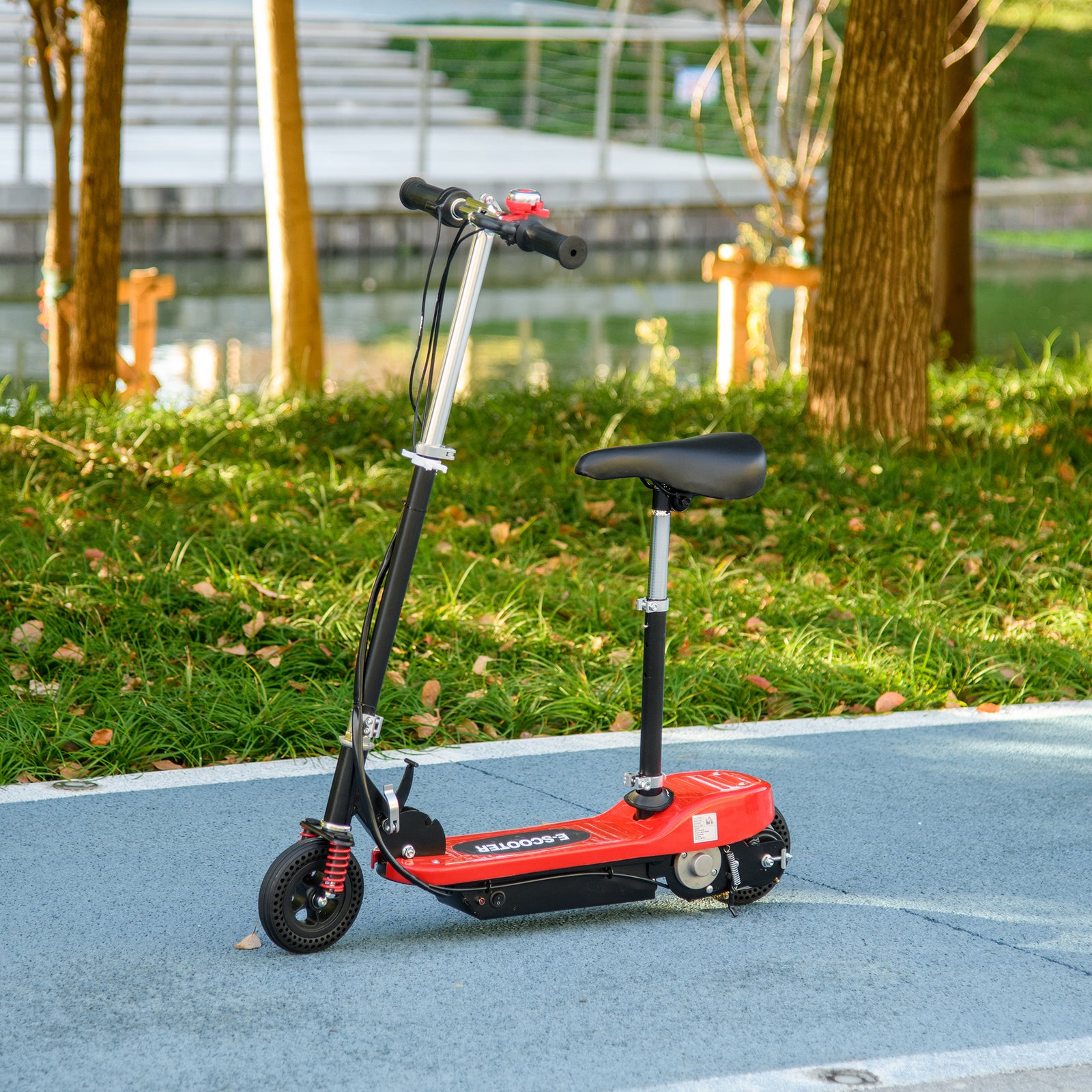 Steel Ride on Powered Scooter, Folding E-Scooter with Warning Bell, 15km/h Maximum Speed, for 6-14 Years Old, Red