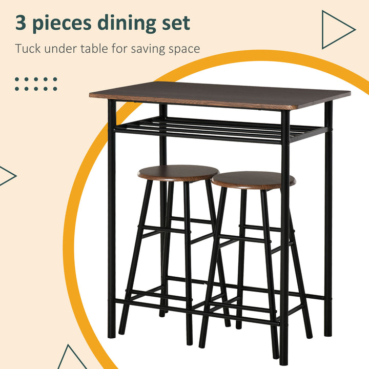 Bar Table Set, Bar Table and Stools Set, Footrest and Storage Shelf, for Kitchen, Dining Room, Pub, Cafe, Black and Oak