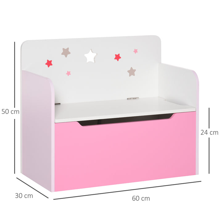 HOMCOM Kids Wooden Toy Storage Chest Chair 2 in 1 Design with Gas Stay Bar Safety Hinges Lid 60 x 30 x 50cm Pink | Aosom UK