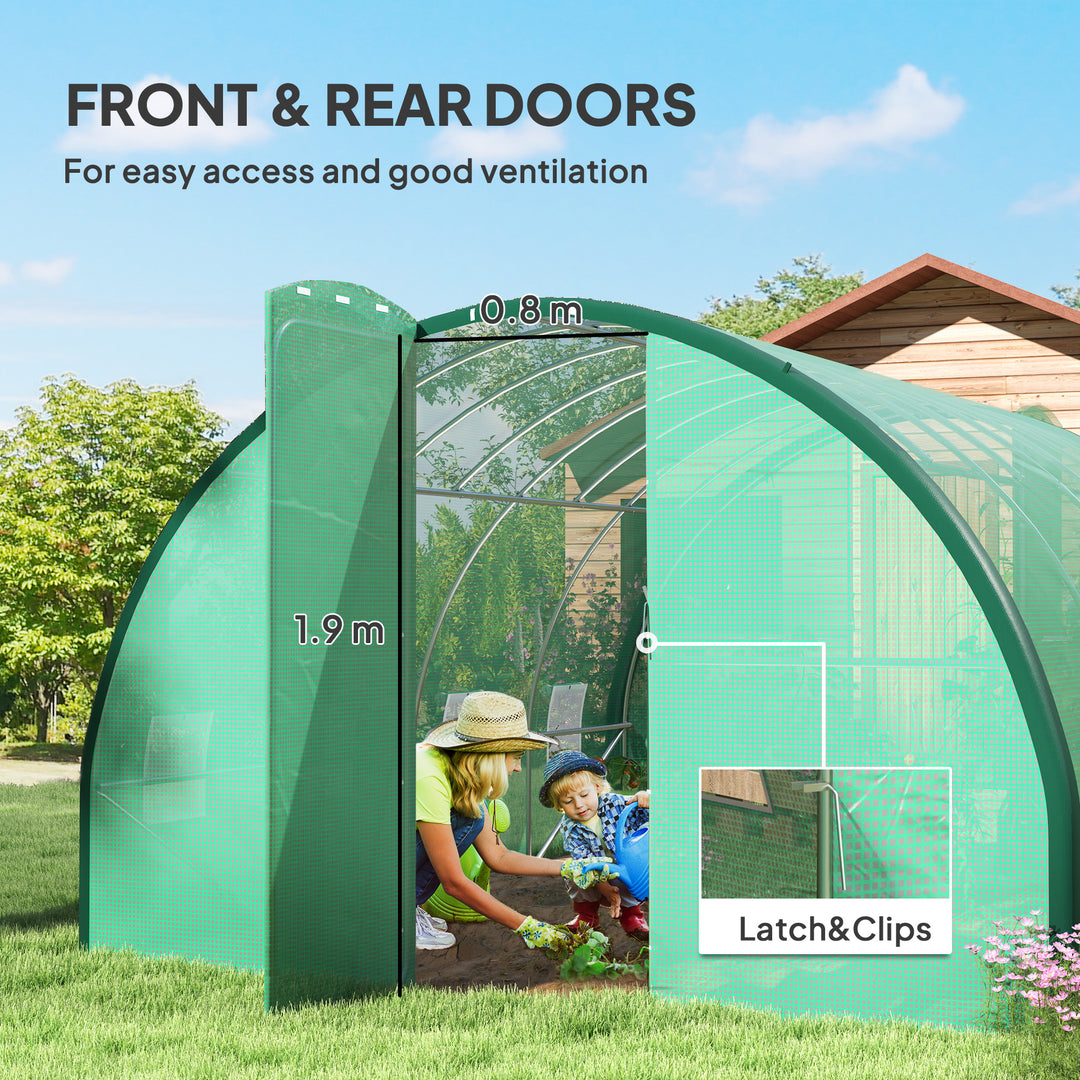 4 x 3(m) Polytunnel Greenhouse, with Windows and Doors - Green